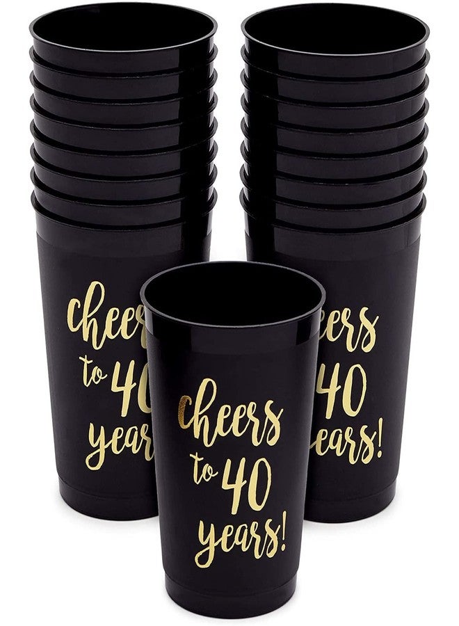 Sparkle and Bash 16 Pack Cheers to 40 Years Plastic Party Cups - 40th Birthday Decorations for Men and Women, Anniversaries (Black Plastic Cups, 16 Oz) - Image 1